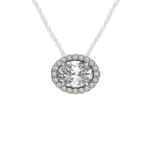 0.75 Carat Oval Diamond & Halo Horizontal Pendant Necklace