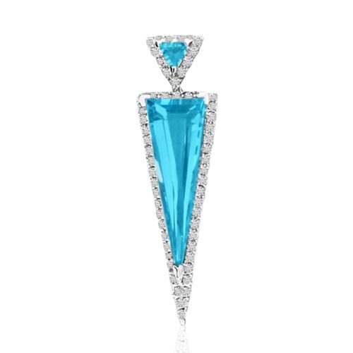 Double Triangle Blue Topaz & Diamond Fashion Pendant