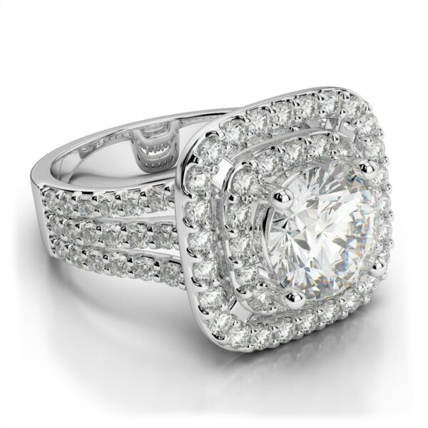 2.41 ctw Diamond & Double Halo Three Row Engagement Ring