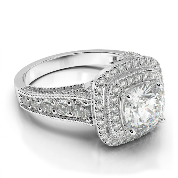 1.80 ctw Vintage Style Three Sided Diamond Pave Engagement Ring