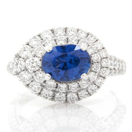 Sideways Drop Diamond & Oval Sapphire Ring
