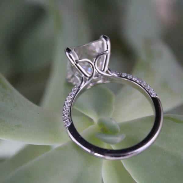 5 Carat Emerald Moissanite & Diamond Three Row Pave Engagement Ring
