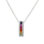 Rainbow Sapphire & Diamond Bar Pendant