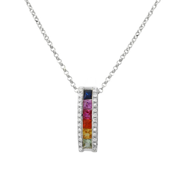 Rainbow Sapphire & Diamond Bar Pendant