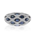 1.80 Carat Sapphire & Diamond Domed Lattice Ring