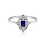 5x3mm Emerald Sapphire & Diamond Vintage Ring