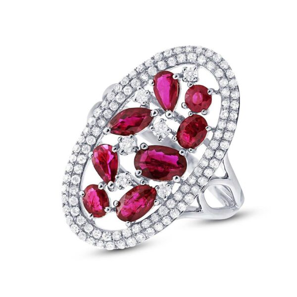 Ruby Cluster & Diamond Double Halo Ring