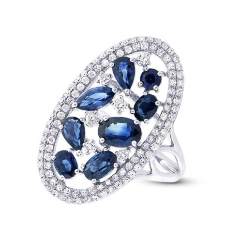 Sapphire Cluster & Diamond Double Halo Ring