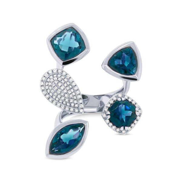 Multi-Shape London Blue Topaz & Diamond Fashion Ring