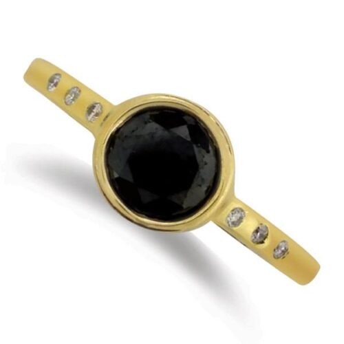 1 Carat Round Black Diamond Bezel Ring