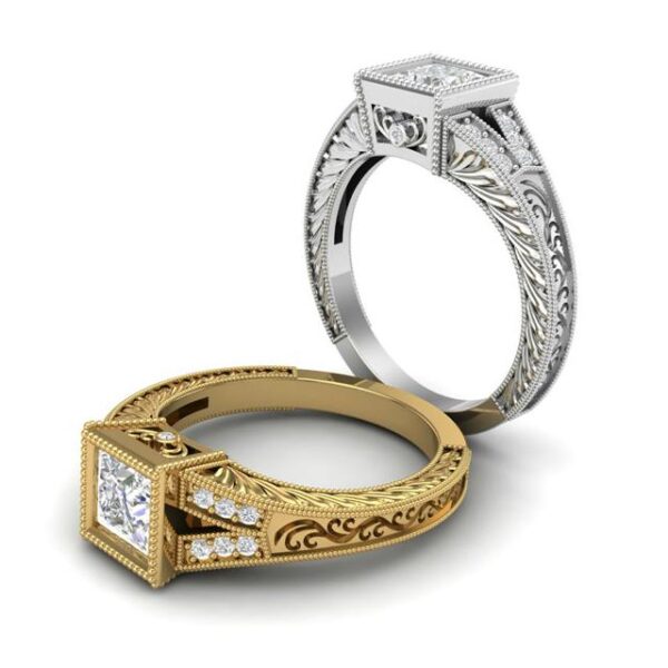1.70 Carat Princess Moissanite & Diamond Vintage Ring