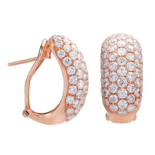 4.24 Carat Diamond Pave Huggie Earrings 18k Rose Gold