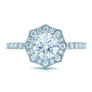 0.75 Carat Round Diamond & Vintage Scalloped Halo Ring