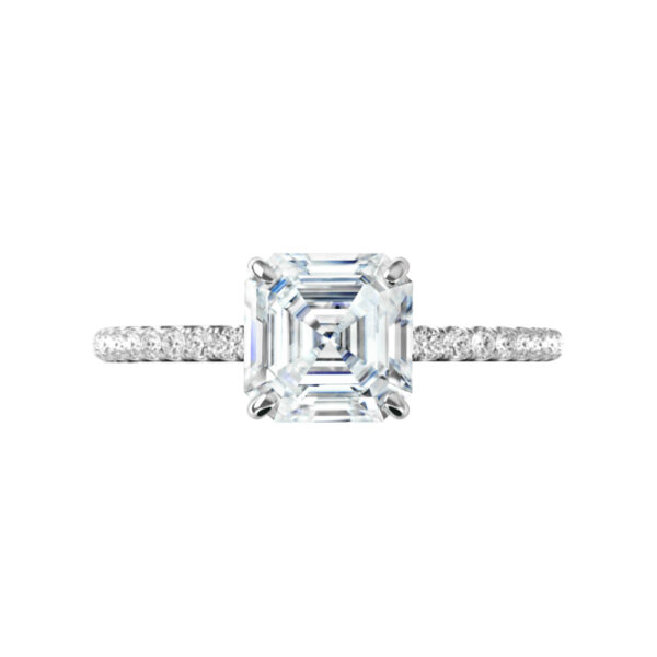 2.25 ct Asscher Supernova Moissanite & Diamond Halo Ring with White & Yellow Diamond Stackable Bands