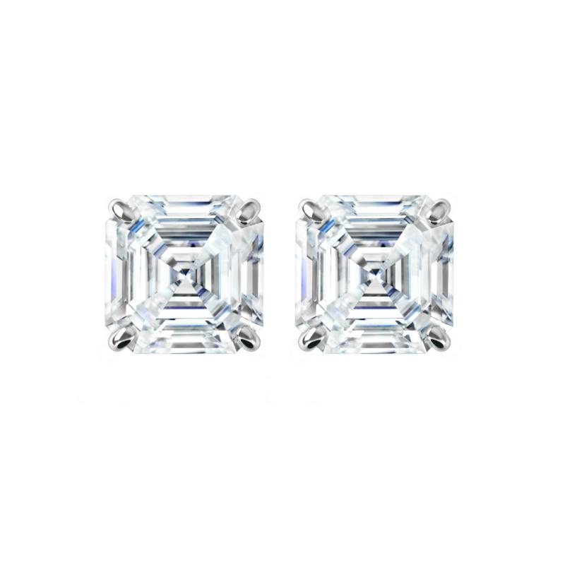 Moissanite Stud Earrings, Asscher Cut Diamond Earrings, 14K White