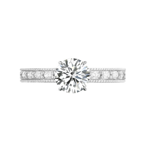 1.00 Carat Forever One Moissanite & 2mm Diamond Bright Cut Pave Ring