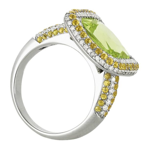 5.00 Carat Emerald Lemon Quartz, Yellow Sapphire & Diamond Ring