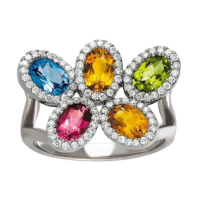 Oval Rainbow Gemstone & Diamond Halo Ring - Raven Fine Jewelers