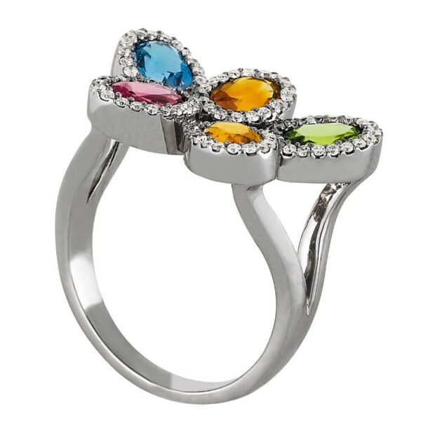 Oval Rainbow Gemstone & Diamond Halo Ring