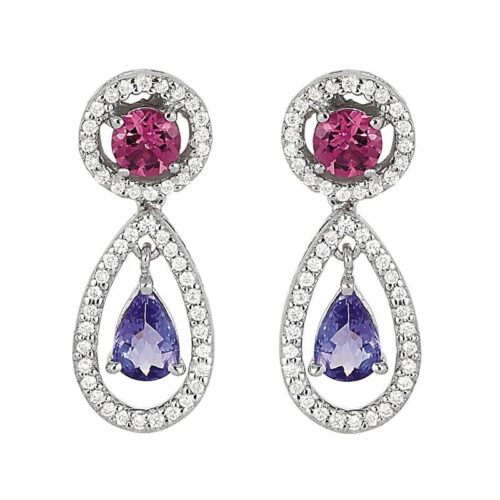 Tanzanite, Pink Tourmaline & Diamond Dangle Earrings