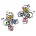 Rainbow Sapphire & Diamond Butterfly Earrings