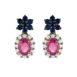 6x4mm Pink Sapphire, Blue Sapphire & Diamond Halo Earrings