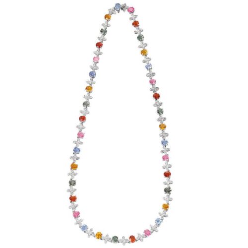 Marquise Diamond & Multi-Color Oval Sapphire Necklace