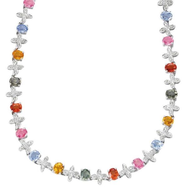 Marquise Diamond & Multi-Color Oval Sapphire Necklace