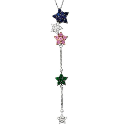 Diamond, Blue & Pink Sapphire, and Garnet Star Lariat Necklace
