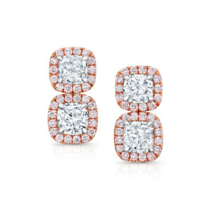 Cushion Diamond & Pink Diamond Halo Dangle Earrings