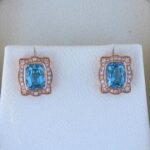 Cushion Swiss Blue Topaz & Diamond Halo Rose Gold Earrings