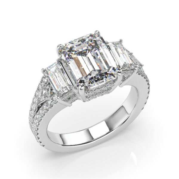 3 Carat Emerald Lab Grown Diamond & Kite Diamond Split Shank Ring