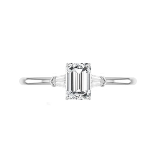 1.70 Carat Emerald Diamond & Bullet Three Stone Ring