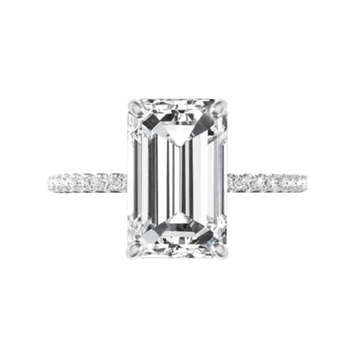 5.30 Carat Emerald Cut Moissanite & Diamond Hidden Halo Ring