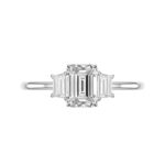 1.40 Carat Emerald Diamond & Trapezoid Three Stone Solitaire Ring