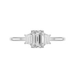 1.00 Carat Emerald Diamond & Trapezoid Three Stone Solitaire Ring