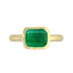 3 Carat Green Emerald & Hammered Gold Ring