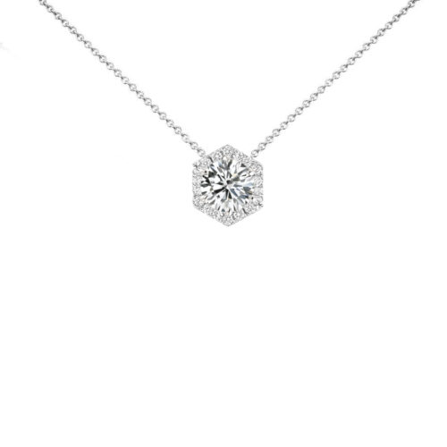 1 Carat Round Diamond & Hexagon Halo Necklace