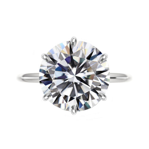 10 Carat Round Moissanite Classic Six Prong Knife Edge Solitaire