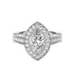 1 Carat Marquise Diamond & Bright Cut Pave Halo Ring