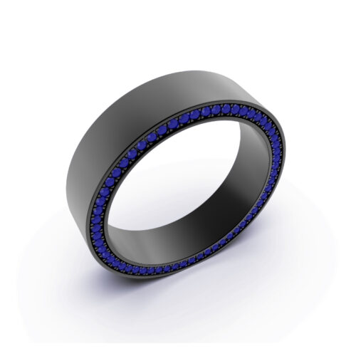 Men's Black Plated Gold Blue Sapphire Band (7mm)
