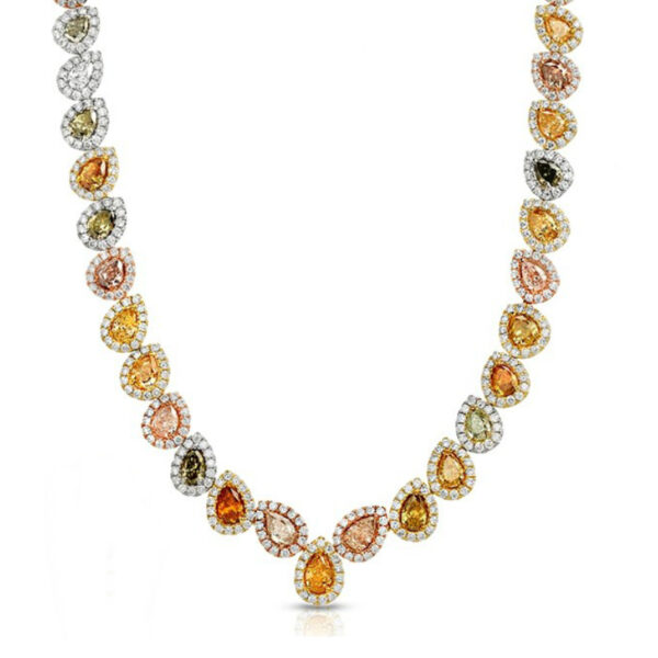 Fancy Multicolor Pear Diamond & Halo Necklace