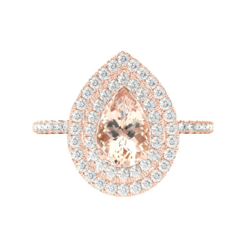 3 Carat Pear Pink Morganite & Diamond Double Halo Ring