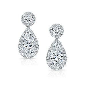 8.49 ctw Pear Diamond & Halo Dangle Earrings