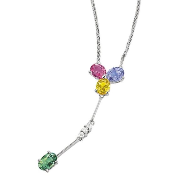 Multi Color Sapphire & Diamond Drop Necklace
