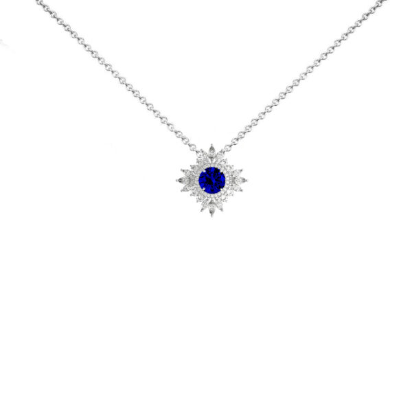 1.50 ct Blue Sapphire & Diamond Art Deco Halo Pendant Necklace