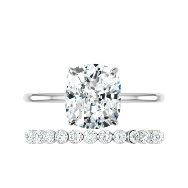3 ct Elongated Cushion Moissanite Solitaire & Floating Diamond Band