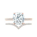 3.60 Carat Elongated Cushion Moissanite, Diamond Hidden Halo Ring & V Shaped Diamond Band