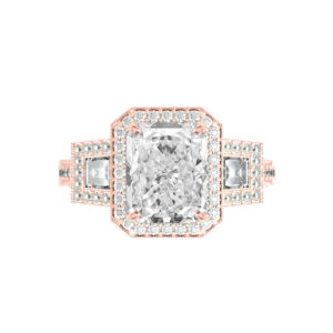 3.50 Carat Radiant Moissanite & Trapezoid Diamond Halo Vintage Ring