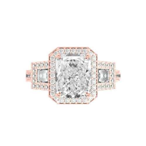 3.50 Carat Radiant Moissanite & Trapezoid Diamond Halo Vintage Ring